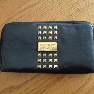 Badgley Mischka Clutch Wallet Black Leather Studs